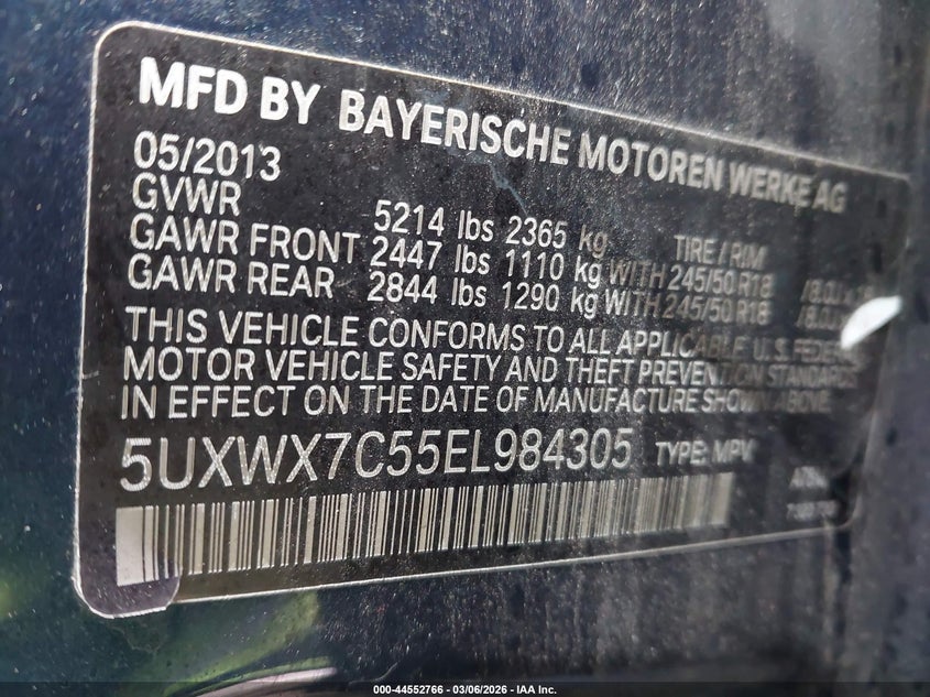 2014 BMW X3 VIN 5UXWX7C55EL984305 IAAI salvage auction — REAR END, Salvage (Pennsylvania), sold $550 on 2026-07-24 (photo 9)