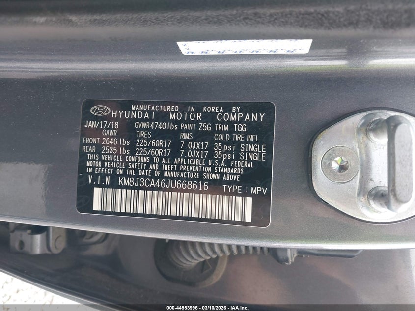 2018 Hyundai Tucson VIN KM8J3CA46JU668616 IAAI salvage auction — LEFT FRONT, Salvage (Kentucky), sold $2,950 on 2026-07-14 (photo 9)