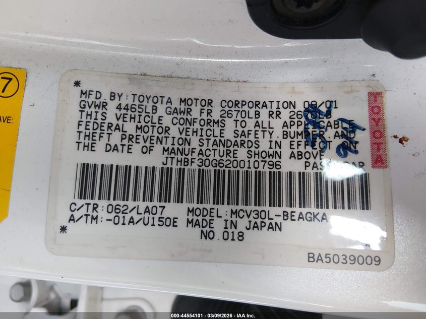 2002 Lexus Es 300 VIN JTHBF30G620010796 IAAI salvage auction — FRONT END, Clear (Arkansas), sold $400 on 2026-07-09 (photo 9)
