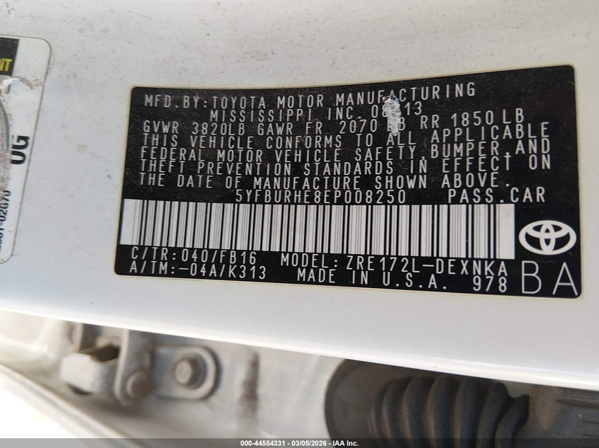 2014 Toyota Corolla VIN 5YFBURHE8EP008250 IAAI salvage auction — REAR END, Salvage Title, sold $2,650 on 2026-07-16 (photo 9)