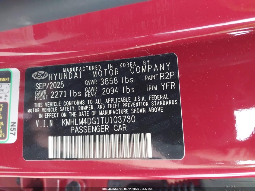 2026 Hyundai Elantra VIN KMHLM4DG1TU103730 IAAI salvage auction — FRONT END, Salvage Title, sold $3,775 on 2026-07-16 (photo 9)