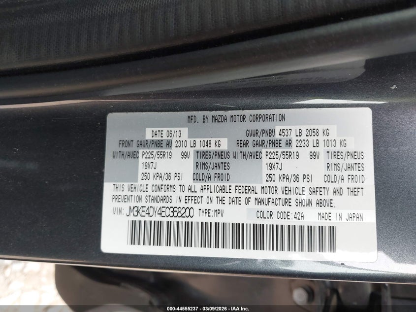 2014 Mazda Cx-5 VIN JM3KE4DY4E0368200 IAAI salvage auction — FRONT END, Salvage Title, sold $1,150 on 2026-07-10 (photo 9)