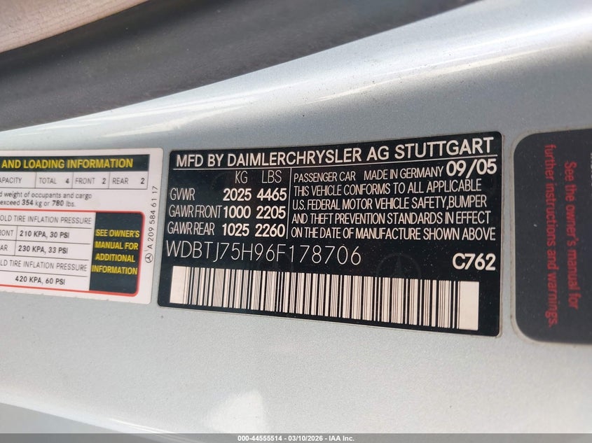 2006 Mercedes-benz Clk-klasse VIN WDBTJ75H96F178706 IAAI salvage auction — FRONT END, Salvage (Oklahoma), sold $350 on 2026-07-10 (photo 9)