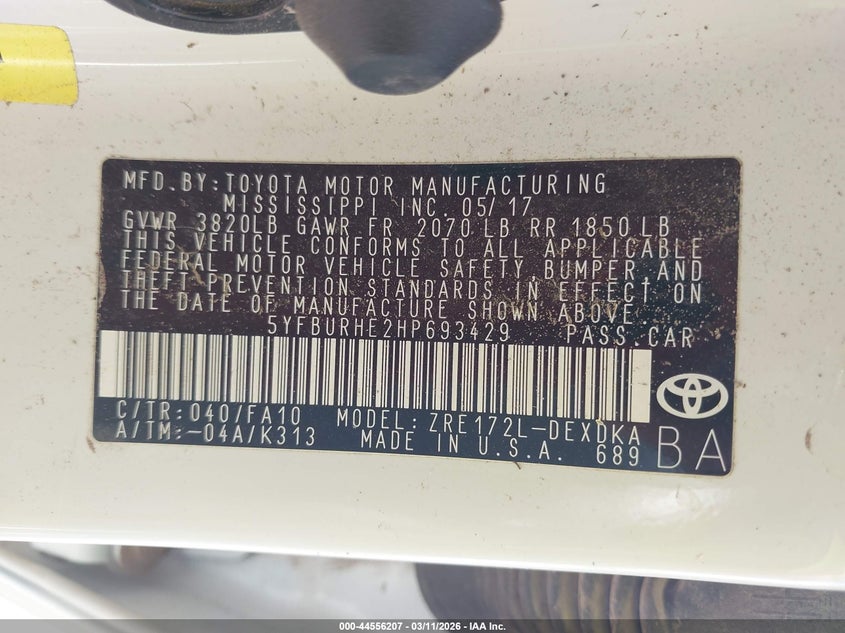 2017 Toyota Corolla VIN 5YFBURHE2HP693429 IAAI salvage auction — FRONT & REAR, Junk (Oklahoma), sold $25 on 2026-07-28 (photo 9)