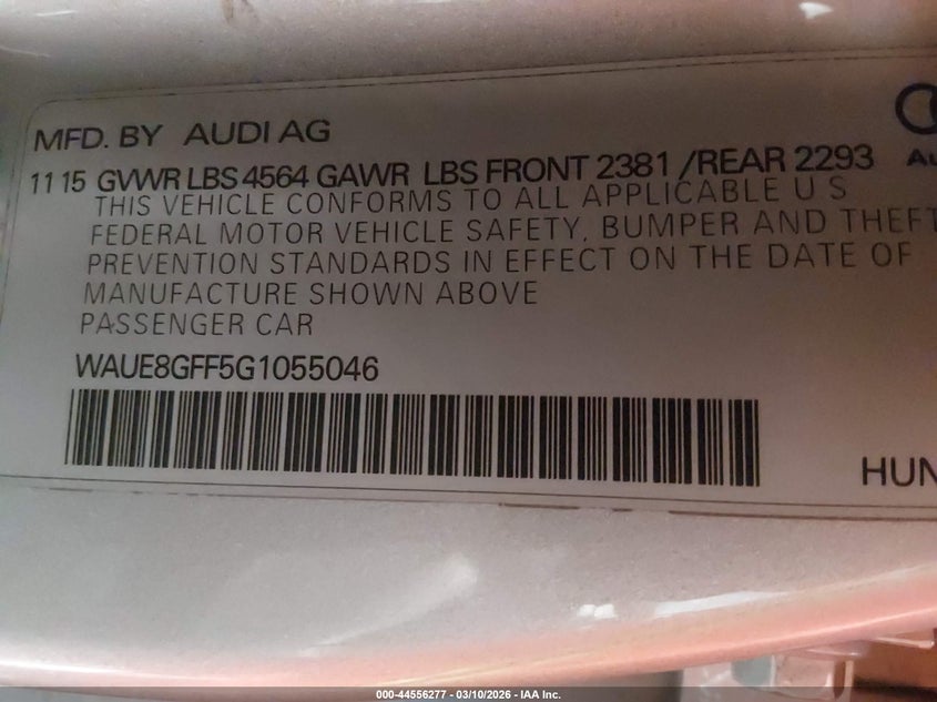 2016 Audi A3 VIN WAUE8GFF5G1055046 IAAI salvage auction — LEFT FRONT, Salvage (Colorado), sold $725 on 2026-07-08 (photo 9)