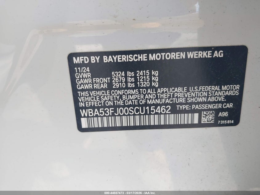 2025 BMW 5er VIN WBA53FJ00SCU15462 IAAI salvage auction — FRONT END, Salvage (Pennsylvania), sold $33,850 on 2026-07-30 (photo 9)