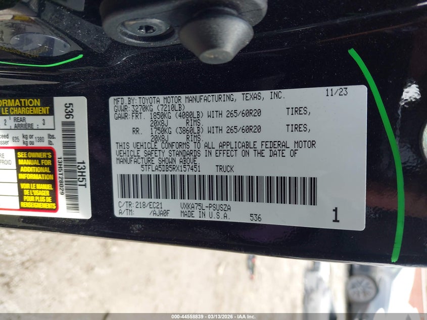 2024 Toyota Tundra VIN 5TFLA5DB5RX157451 IAAI salvage auction — Side, Salvage (Idaho), sold $19,850 on 2026-04-29 (photo 9)