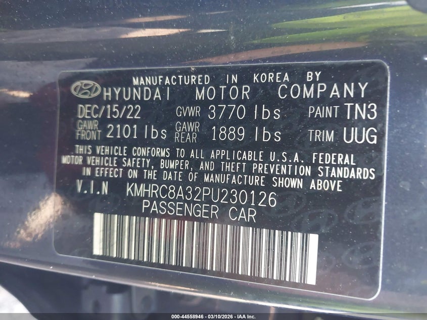 2023 Hyundai Venue VIN KMHRC8A32PU230126 IAAI salvage auction — REAR END, Salvage (Massachusetts), sold $5,150 on 2026-07-07 (photo 9)