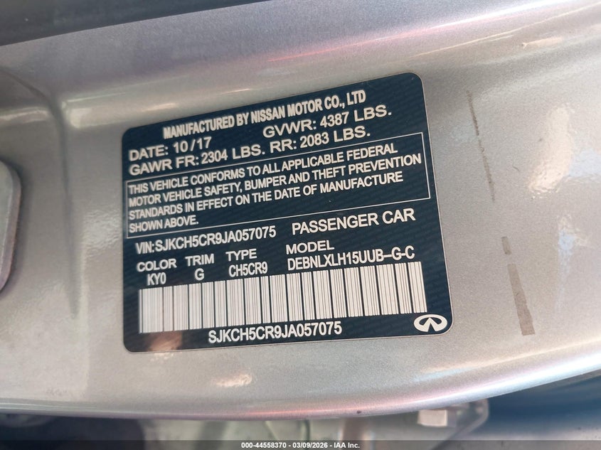 2018 Infiniti Qx30 VIN SJKCH5CR9JA057075 IAAI salvage auction — FRONT END, Salvage Title, sold $1,100 on 2026-07-14 (photo 9)