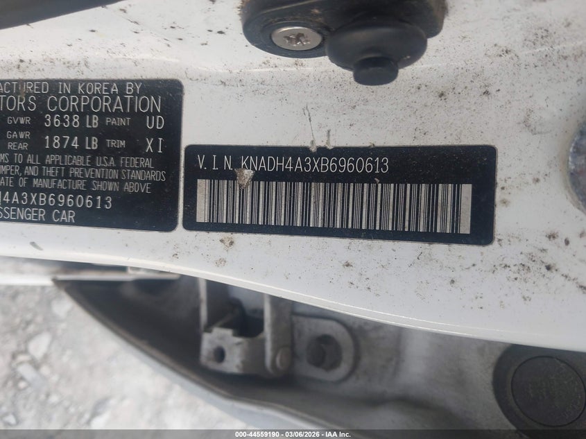 2011 Kia Rio VIN KNADH4A3XB6960613 IAAI salvage auction — RIGHT FRONT, Salvage (North Carolina), sold $25 on 2026-07-28 (photo 9)