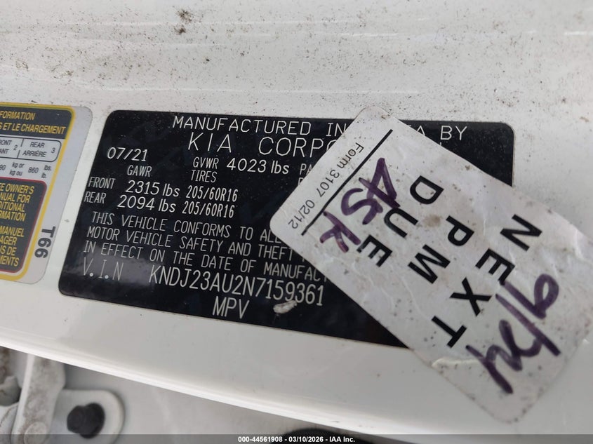 2022 Kia Soul VIN KNDJ23AU2N7159361 IAAI salvage auction — FRONT END, Clear (Hawaii), sold $1,550 on 2026-07-21 (photo 9)