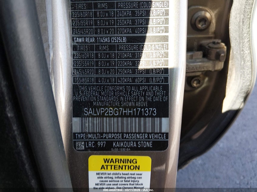 2017 Land rover Range rover evoque VIN SALVP2BG7HH171373 IAAI salvage auction — LEFT SIDE, Salvage (Nevada), sold $25 on 2026-07-29 (photo 9)