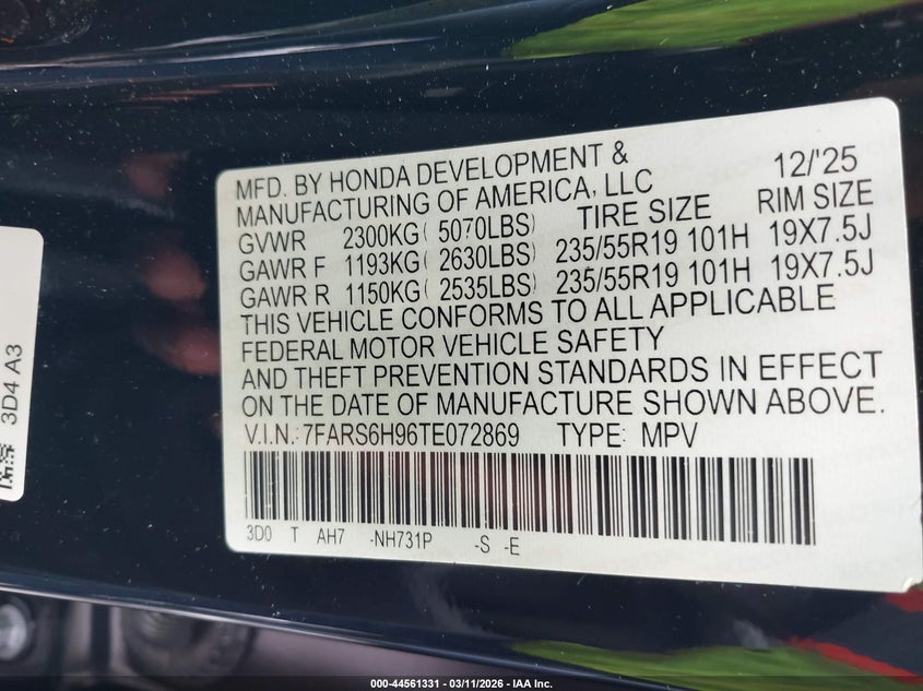2026 Honda Cr-v VIN 7FARS6H96TE072869 IAAI salvage auction — THEFT, Salvage Title, sold $28,500 on 2026-07-09 (photo 9)