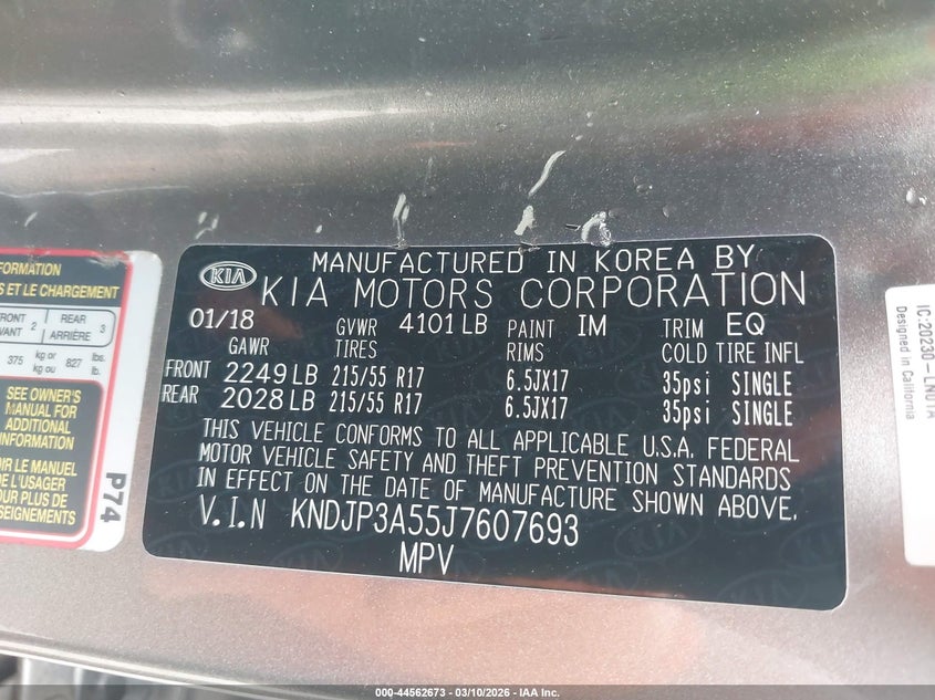 2018 Kia Soul VIN KNDJP3A55J7607693 IAAI salvage auction — FRONT & REAR, Salvage (Illinois), sold $1,000 on 2026-07-14 (photo 9)