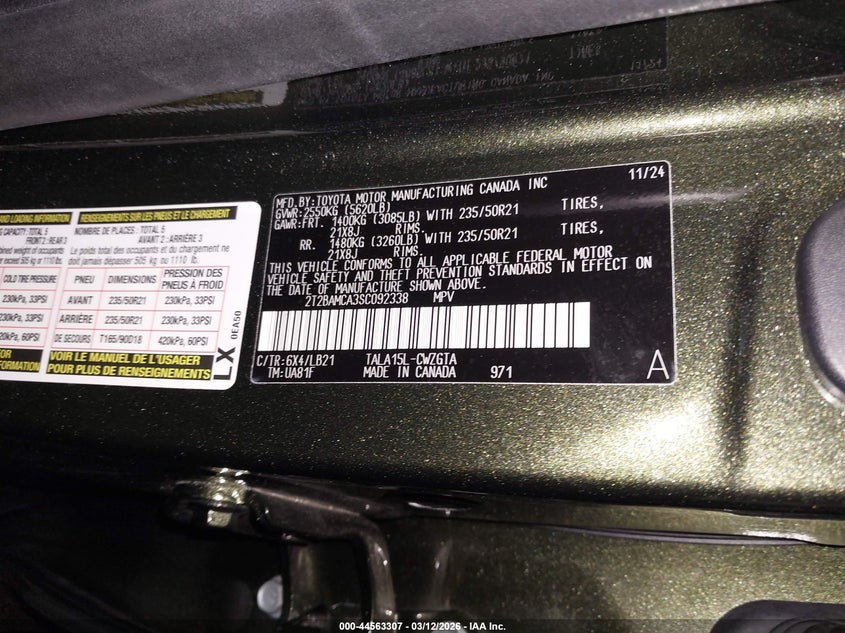 2025 Lexus Rx VIN 2T2BAMCA3SC092338 IAAI salvage auction — FRONT END, Salvage Title, sold $26,250 on 2026-07-19 (photo 9)