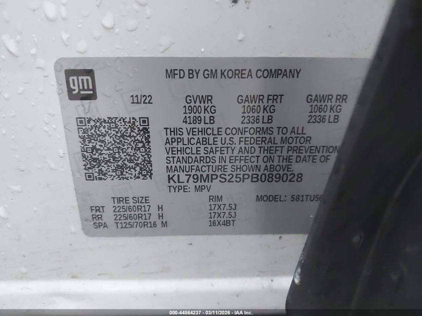 2023 Chevrolet Trailblazer VIN KL79MPS25PB089028 IAAI salvage auction — LEFT FRONT, Salvage Title, sold $1,800 on 2026-07-22 (photo 9)