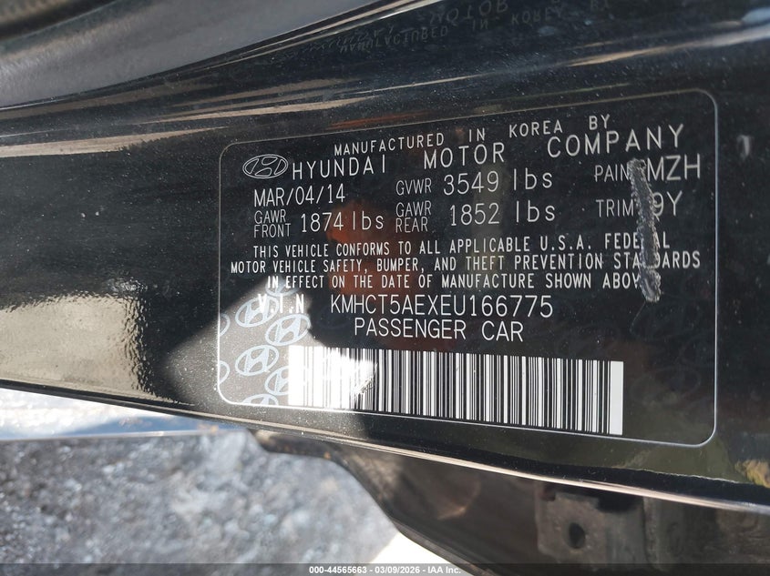 2014 Hyundai Accent VIN KMHCT5AEXEU166775 IAAI salvage auction — FRONT END, Clear (Indiana), sold $475 on 2026-07-08 (photo 9)