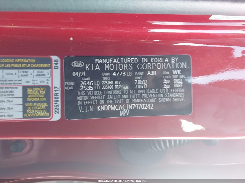 2022 Kia Sportage VIN KNDPMCAC1N7970242 IAAI salvage auction — FRONT END, Salvage Title, sold $2,500 on 2026-08-02 (photo 9)