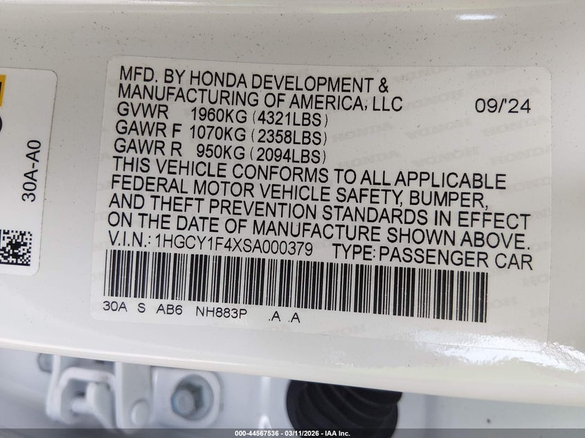 2025 Honda Accord VIN 1HGCY1F4XSA000379 IAAI salvage auction — REAR END, Salvage Title, sold $8,900 on 2026-07-06 (photo 9)