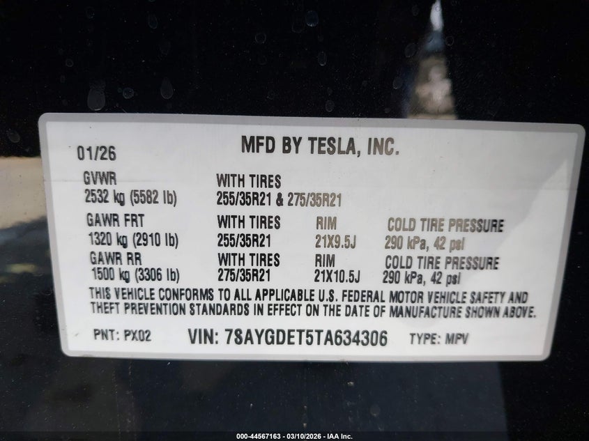 2026 Tesla Model y VIN 7SAYGDET5TA634306 IAAI salvage auction — FRONT END, Salvage (California), sold $12,700 on 2026-07-29 (photo 9)