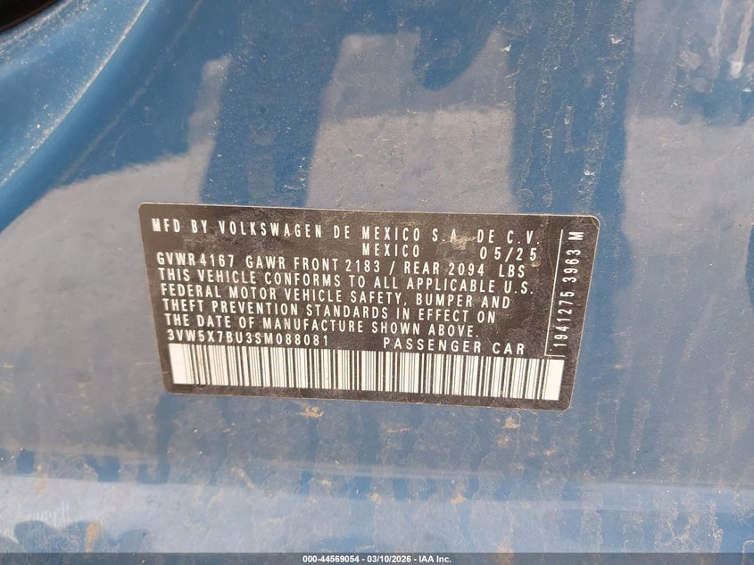 2025 Volkswagen Jetta VIN 3VW5X7BU3SM088081 IAAI salvage auction — LEFT SIDE, Salvage Title, sold $5,600 on 2026-07-21 (photo 9)
