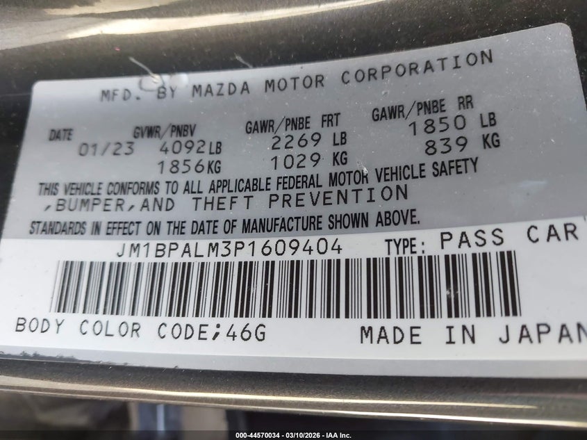 2023 Mazda 3 VIN JM1BPALM3P1609404 IAAI salvage auction — LEFT FRONT, Salvage - Greater Than 75% (Maryland), sold $5,200 on 2026-07-13 (photo 9)