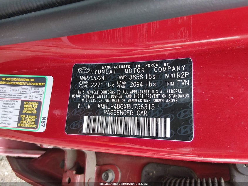 2024 Hyundai Elantra VIN KMHLP4DGXRU756315 IAAI salvage auction — REAR END, Salvage (Tennessee), sold $7,300 on 2026-07-09 (photo 9)