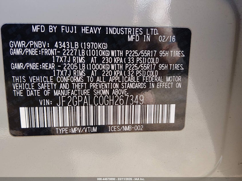 2016 Subaru Xv VIN JF2GPALC0GH267349 IAAI salvage auction — RIGHT FRONT, Salvage (South Carolina), sold $25 on 2026-07-28 (photo 9)