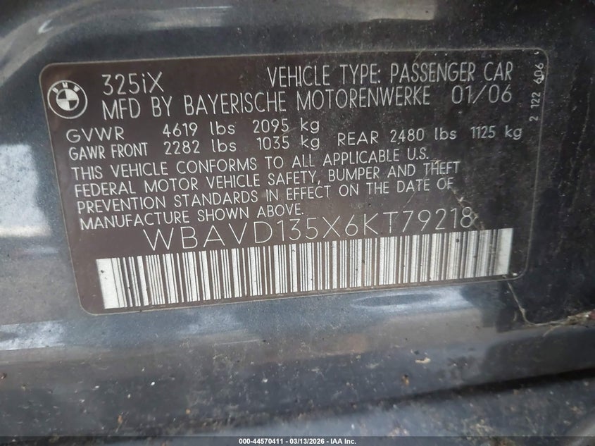 2006 BMW 3er VIN WBAVD135X6KT79218 IAAI salvage auction — MECHANICAL, Clear (Pennsylvania), sold $300 on 2026-07-14 (photo 9)