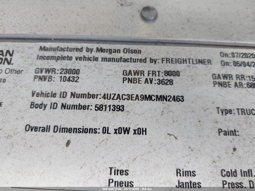 2021 Freightliner Mt55g VIN 4UZAC3EA9MCMN2463 IAAI salvage auction — ROLLOVER, Salvage Title, sold $425 on 2026-07-15 (photo 9)