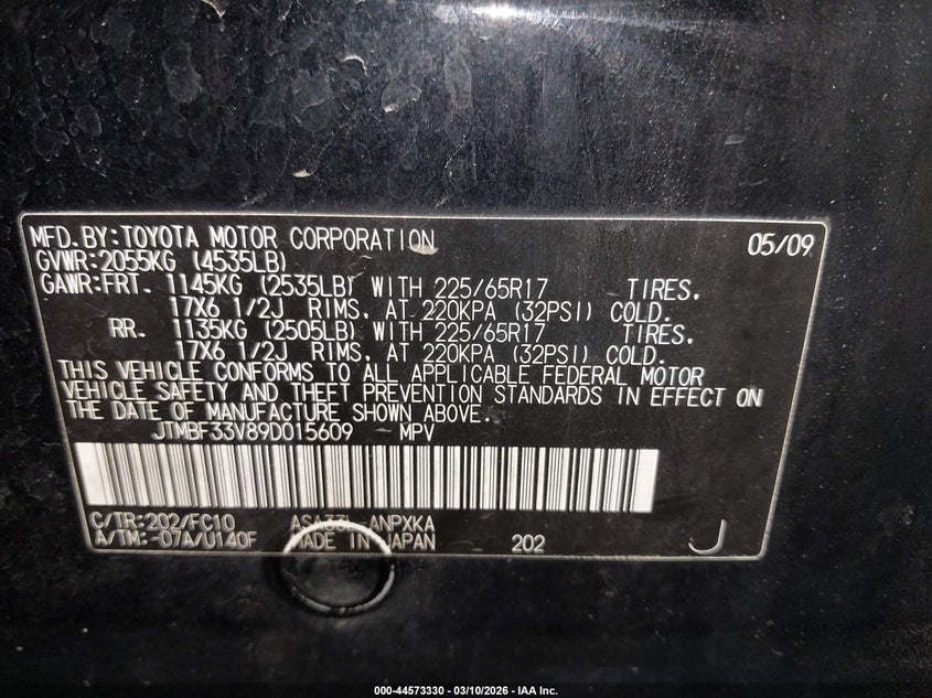 2009 Toyota Rav 4 VIN JTMBF33V89D015609 IAAI salvage auction — SIDE, Salvage (Idaho), sold $1,025 on 2026-07-16 (photo 9)