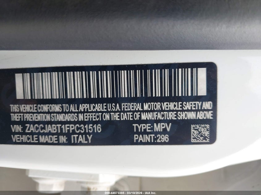 2015 Jeep Renegade VIN ZACCJABT1FPC31516 IAAI salvage auction — SIDE, Salvage Title, sold $1,500 on 2026-08-11 (photo 9)