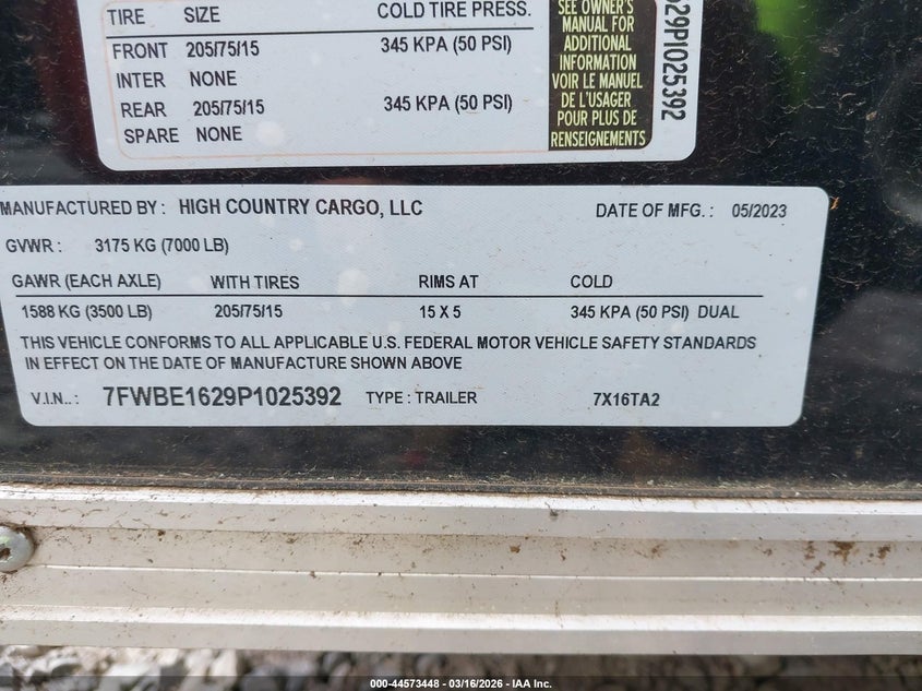 2023 VIN 7FWBE1629P1025392 IAAI salvage auction — SIDE, Salvage Title, sold $2,850 on 2026-07-08 (photo 9)