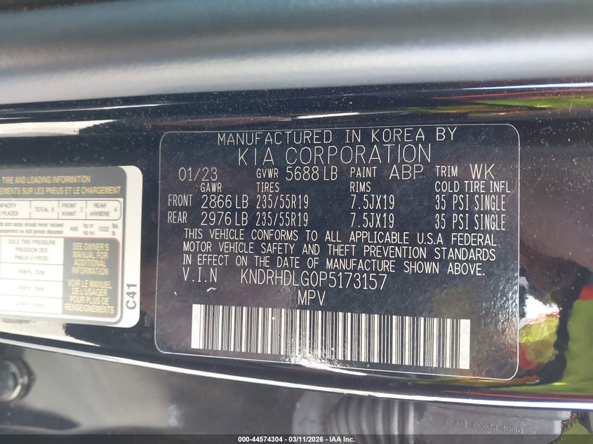 2023 Kia Sorento VIN KNDRHDLG0P5173157 IAAI salvage auction — FRONT END, Salvage Title, sold $11,200 on 2026-07-27 (photo 9)