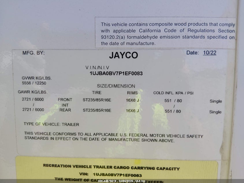 2023 Jayco 33ft 330rsts eagle VIN 1UJBA0BV7P1EF0083 IAAI salvage auction — ROOF, Salvage (Louisiana), sold $11,400 on 2026-07-20 (photo 9)