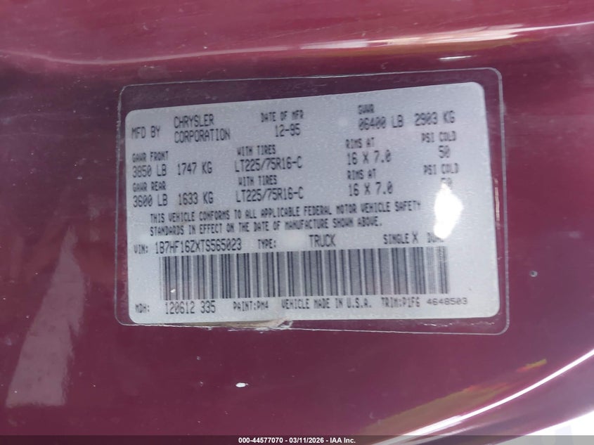1996 Dodge Ram VIN 1B7HF16ZXTS565023 IAAI salvage auction — LEFT FRONT, Clear (Montana), sold $350 on 2026-07-08 (photo 9)