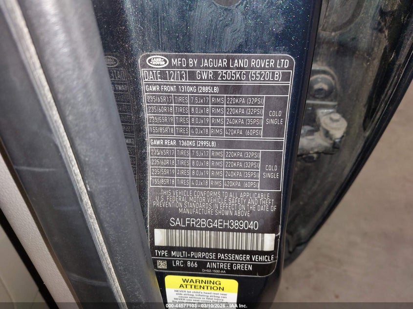 2014 Land rover Lr2 VIN SALFR2BG4EH389040 IAAI salvage auction — NORMAL WEAR, Salvage Title, sold $300 on 2026-07-08 (photo 9)