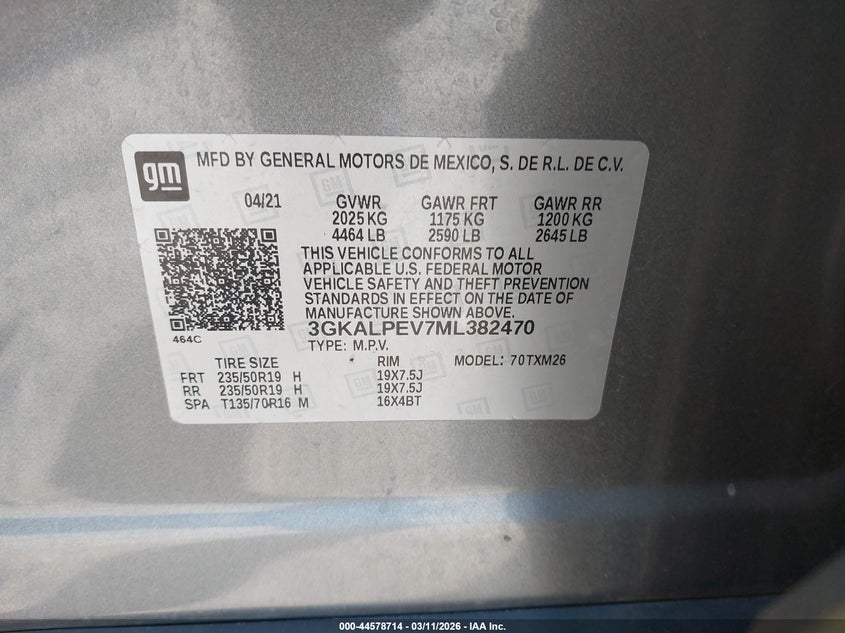 2021 Gmc Terrain VIN 3GKALPEV7ML382470 IAAI salvage auction — FRONT END, Salvage Title, sold $3,350 on 2026-07-22 (photo 9)