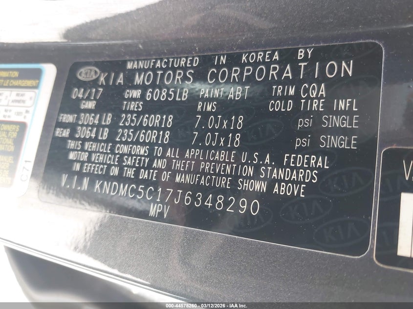 2018 Kia SEDONA VIN KNDMC5C17J6348290 IAAI salvage auction — FRONT END, Salvage (Georgia), sold $1,150 on 2026-07-22 (photo 9)
