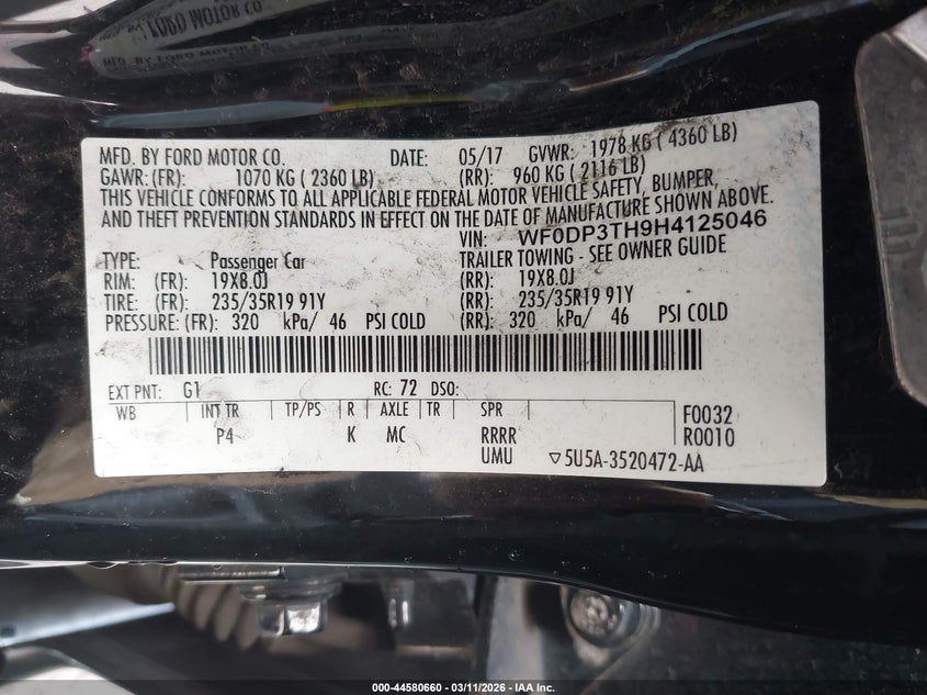 2017 Ford Focus rs VIN WF0DP3TH9H4125046 IAAI salvage auction — FRONT END, Salvage (Hawaii), sold $2,000 on 2026-07-14 (photo 9)