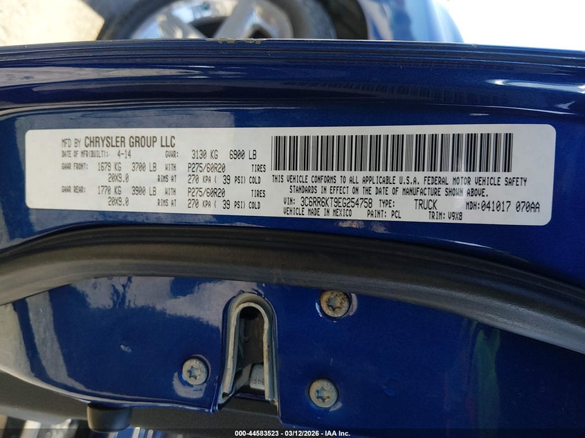 2014 Ram 1500 VIN 3C6RR6KT9EG254758 IAAI salvage auction — FRONT END, Salvage Title, sold $2,050 on 2026-07-18 (photo 9)