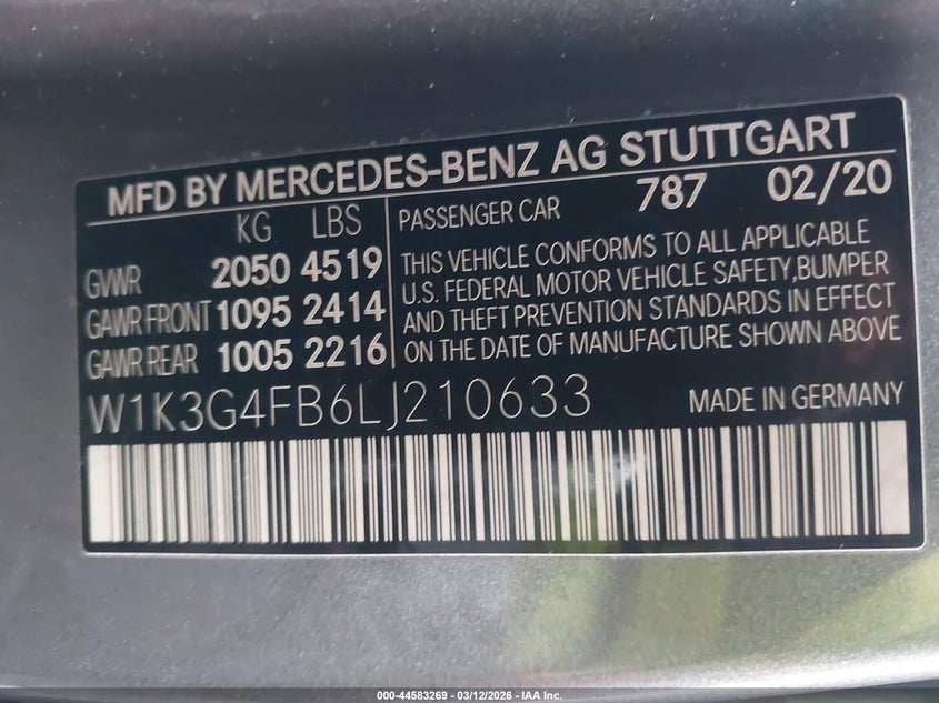 2020 Mercedes-benz A-klasse VIN W1K3G4FB6LJ210633 IAAI salvage auction — LEFT SIDE, Salvage Title, sold $8,050 on 2026-07-07 (photo 9)