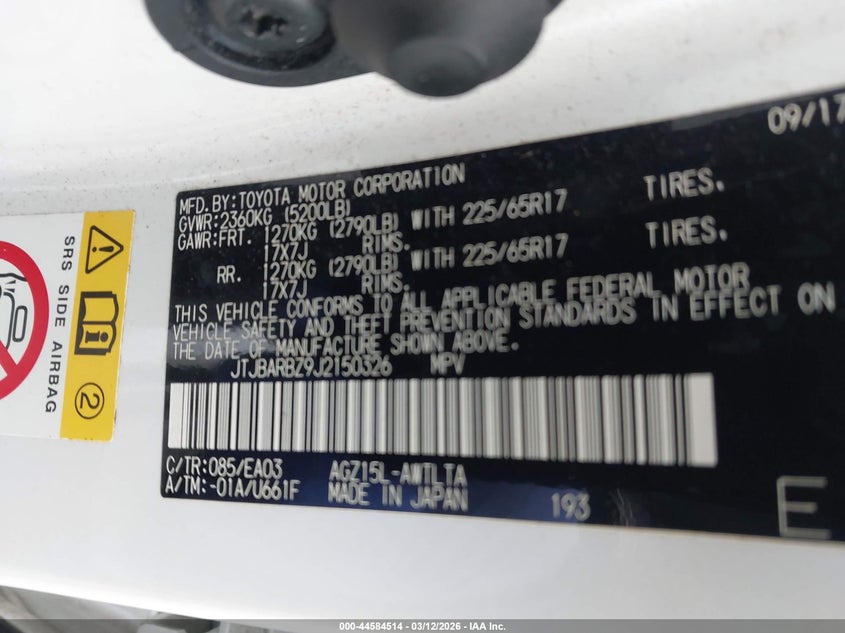2018 Lexus Nx VIN JTJBARBZ9J2150326 IAAI salvage auction — FRONT END, Salvage (New Jersey), sold $7,100 on 2026-07-30 (photo 9)