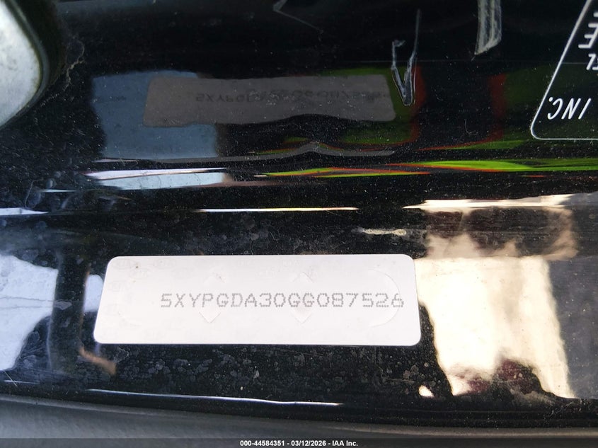 2016 Kia Sorento VIN 5XYPGDA30GG087526 IAAI salvage auction — FRONT END, Salvage (Kentucky), sold $550 on 2026-07-15 (photo 9)