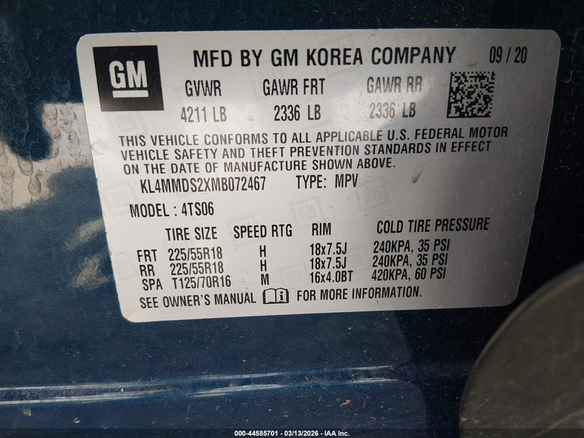 2021 Buick Encore gx VIN KL4MMDS2XMB072467 IAAI salvage auction — RIGHT SIDE, Salvage (Kentucky), sold $1,500 on 2026-07-22 (photo 9)
