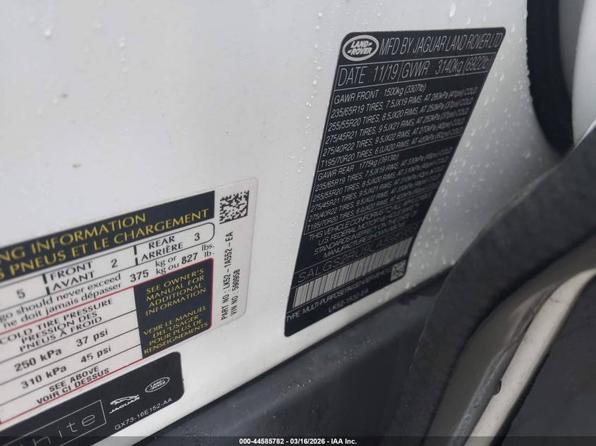 2020 Land rover RANGE ROVER VIN SALGS2RU9LA590958 IAAI salvage auction — FRONT END, Salvage Title, sold $15,600 on 2026-07-21 (photo 8)