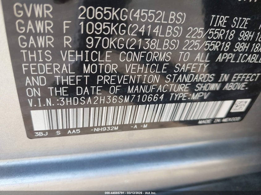 2025 Acura Adx VIN 3HDSA2H36SM710664 IAAI salvage auction — Front End, Salvage (Texas), sold $6,725 on 2026-06-23 (photo 9)