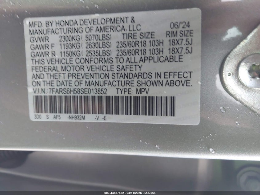 2025 Honda Cr-v VIN 7FARS6H58SE013852 IAAI salvage auction — FRONT END, Salvage (Ohio), sold $13,675 on 2026-07-22 (photo 9)