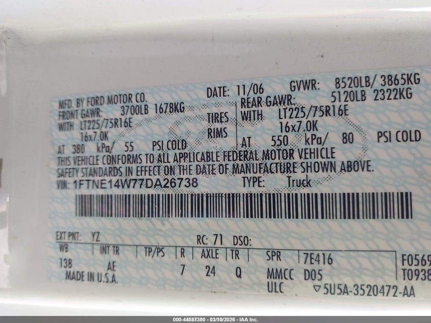 2007 Ford E 150 VIN 1FTNE14W77DA26738 IAAI salvage auction — REAR END, Salvage (California), sold $425 on 2026-07-08 (photo 9)