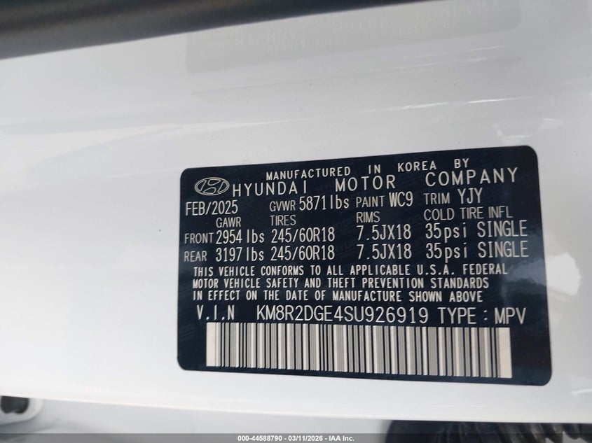 2025 Hyundai Palisade VIN KM8R2DGE4SU926919 IAAI salvage auction — RIGHT SIDE, Enterprise Vehicles Clear Only (Ohio), sold $15,900 on 2026-07-16 (photo 9)